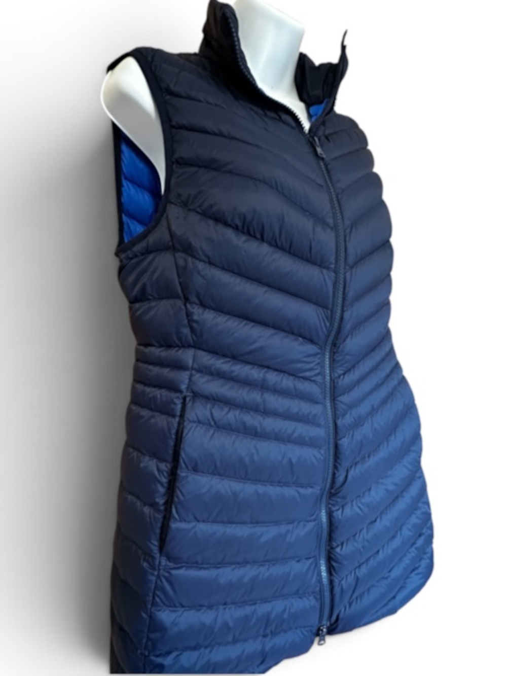 Lands' End Down Quilted Down Long Puffer Vest Navy Blue Small - Picture 2 of 9